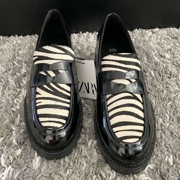NWT Zara Animal Print Loafers - Picture 1 of 11